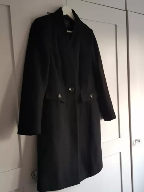 Ladies Smart Black M & S Collection Coat Size 10 Petite Great Condition