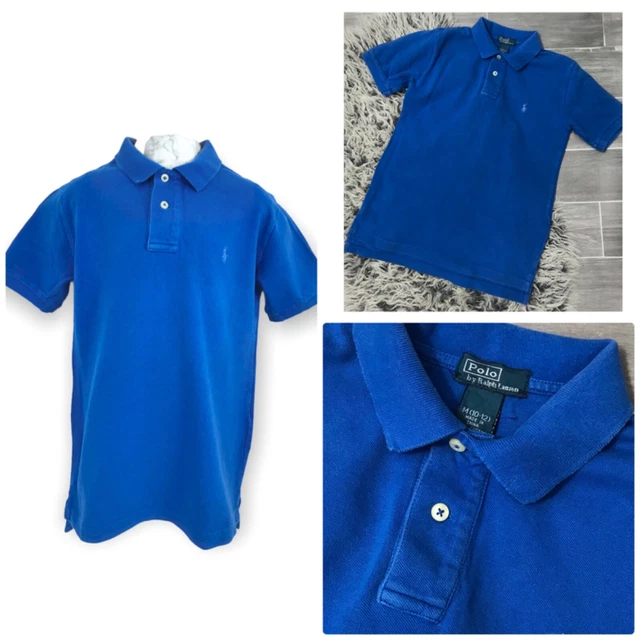 Girls Ralph Lauren Polo Shirt Age 10-12 Blue Cotton Mesh Short Sleeve Logo Polo