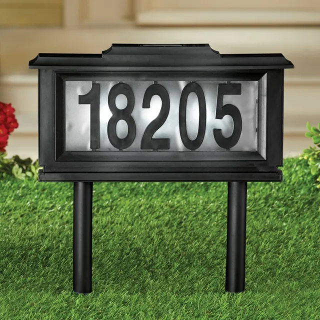 Solar Address Sign Lighted House Number Address Plaque, Outdoor, LED Light Sign