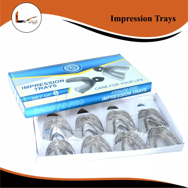 8 Metal Dental Impression Trays set Perforated Upper & Lower Denture Instrument