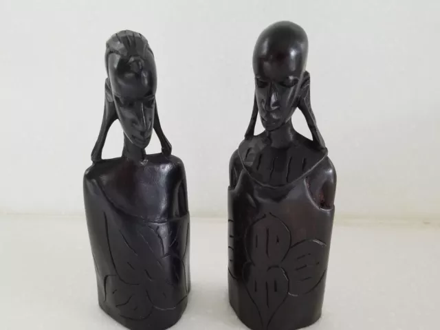 VTG Hand Carved Ebony Wood African Tribal Statues Man & Woman 7.5"