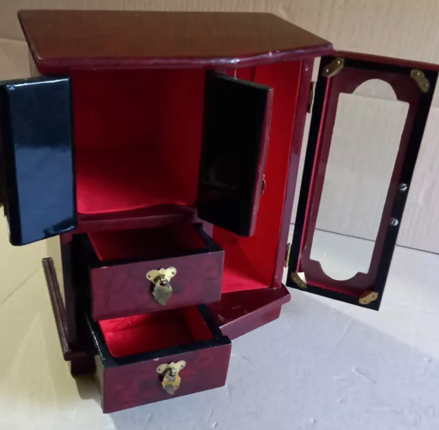 Portagioie vintage in legno  cassetti e scomparti + specchio + Carillon