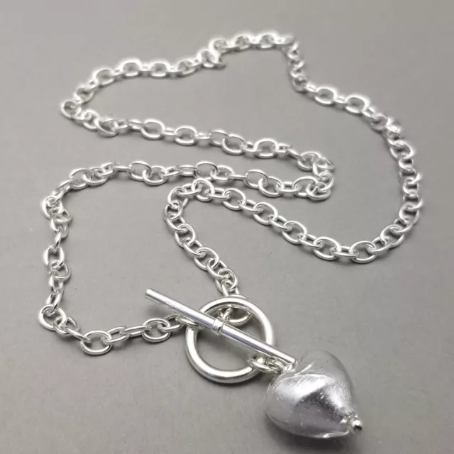 Solid Sterling Silver Glass Heart Charm Necklace Hallmarked 44cm (17.25") 13.7g