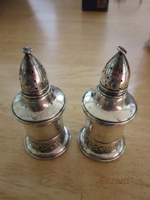 Columbia Sterling Silver Weighted Vintage Salt & Pepper Shakers - glass insert
