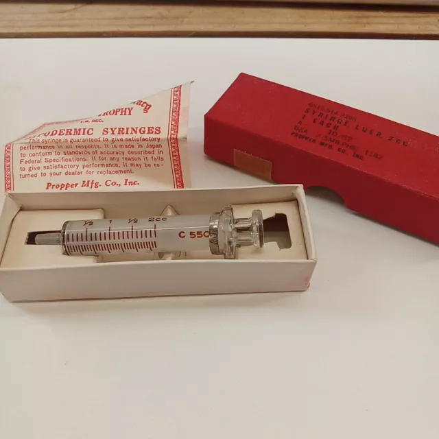 Vintage Glass Syringe Luer 2cc Original Package Propper Trophy 1960's READ