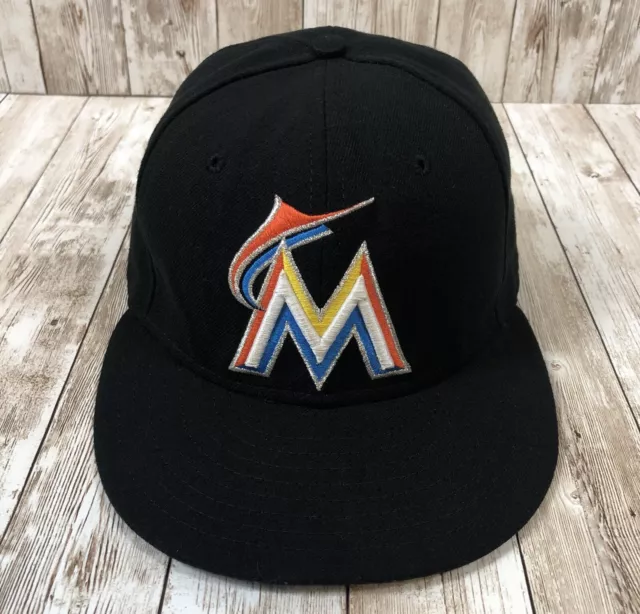 New Era Miami Marlins Fitted Hat Size 7 Black 59Fifty Official On-Field Cap MLB