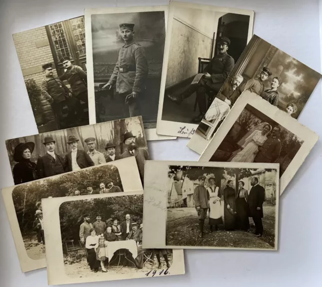 Konvolut 9 Fotokarten WK1, Soldaten, Offiziere in Uniform, mit Familie 1916