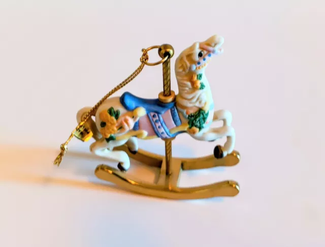 Rare Vintage rocking horse ornament Poceleain and Metal