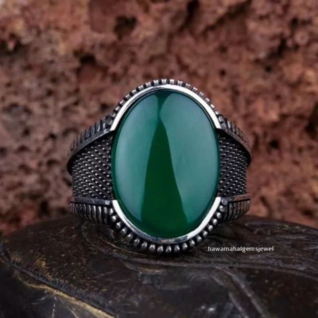 Green Onyx Natural Stone 925 Sterling Handmade Solid Genuine Silver Men's Ring