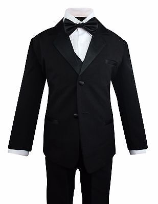 Formal Toddler Boys Tuxedo 5 pieces Set with Satin Vest and Bow Tie Size 2T-14