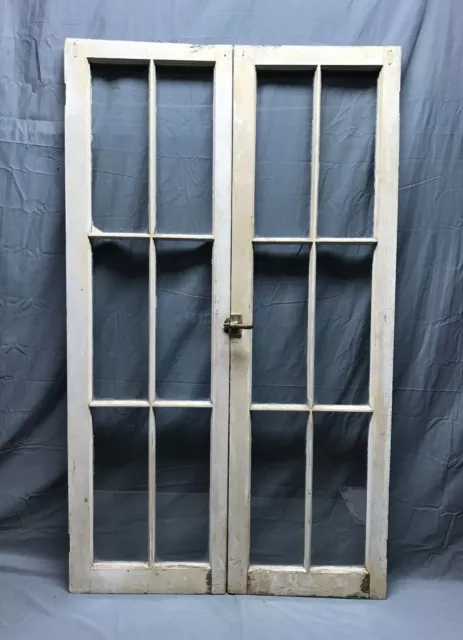Pair Shabby Antique Chic 6 Lite Casement Windows Doors White VTG 16x53 1049-22B