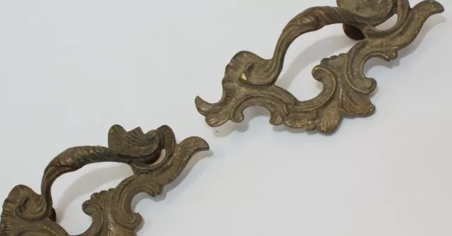 Antique Salvaged Architectual Heavy Solid Brass Drawer Pulls Handles, Set of 2