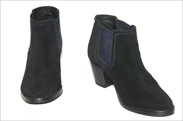 MINELLI  Bottines Boots Cuir Suédé Noir Bandes Elastiquées T 37 TTBE