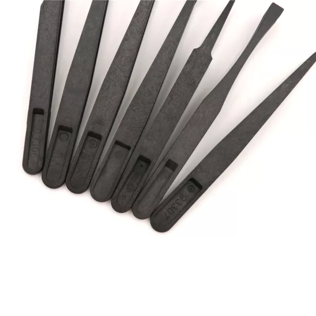 7 X Tweezers Set Antistatic Hard Plastic Repair Tool Black J.jh 3