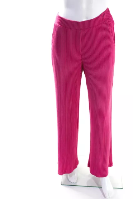 Velvet by Graham & Spencer Womens Astrid Ribbed Wide Leg Slip-On Pants Pink Size