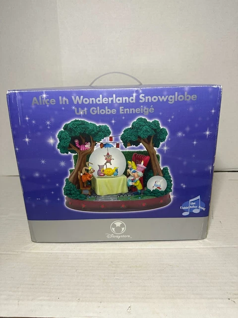 DISNEY Alice in Wonderland Tea Party Snow Globe Music Box Figure used DISNEY Alice in Wonderland Tea Party Snow Globe Music Box Figure used