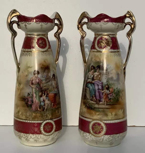Paire De Vases En Porcelaine De Vienne Italie Paris Sevres Limoges