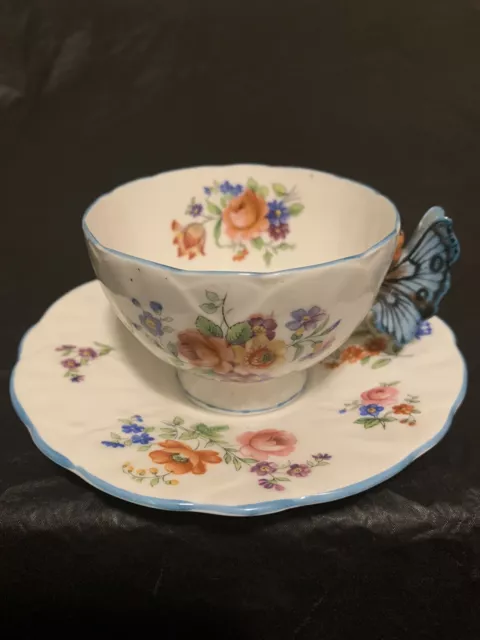 Aynsley Antique Butterfly Handle Tea Cup And Saucer