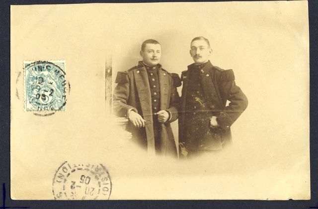 Carte Photo RPPC Cachet Meuse en 1905 MILITAIRES SOLDATS du 5ème Régiment