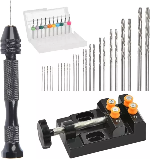 37PCS Mini Hand Drill Set for Crafts, Pin Vise Precision Twist Drill Bits with