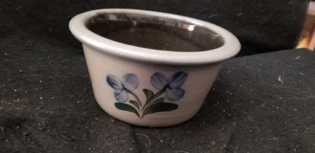 VINTAGE ROWE POTTERY SALT GLAZED PAINTED FLOWER blue green PLANTER bowl 1996