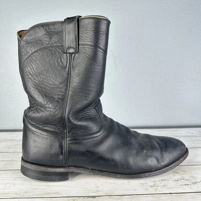 JUSTIN BOOTS MENS 13 D Black Leather Jackson Roper Western Casual