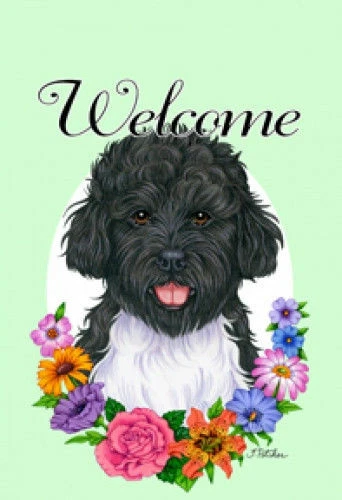 Welcome House Flag - Portuguese Water Dog 63120