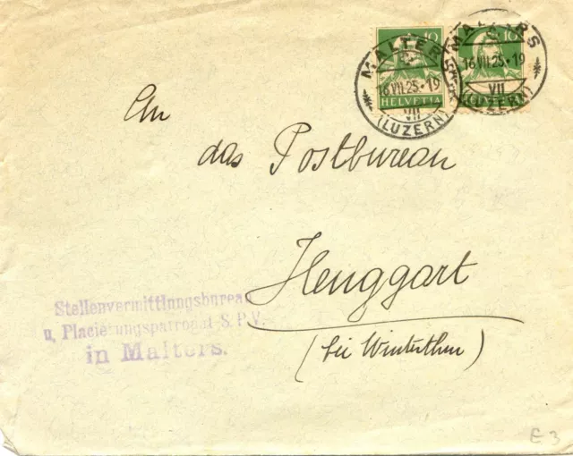 Mail von Malters 1925 - stellenvermittlungsbureau -Tellbrustbild 172 - emplangsc