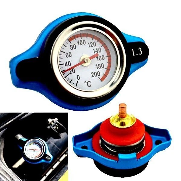 US 1.3 Bar High Pressure Car Radiator Cap Cover w/Water Temperature Gauge ×1