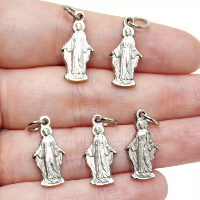 Lot of 5 Our Lady of Grace Silhouette Mini Silver Tone Medals for Rosary Parts