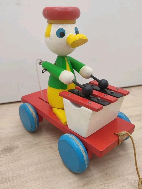 Jouet à Tirer En Bois - Canard Et Poule - Années 1960 - France