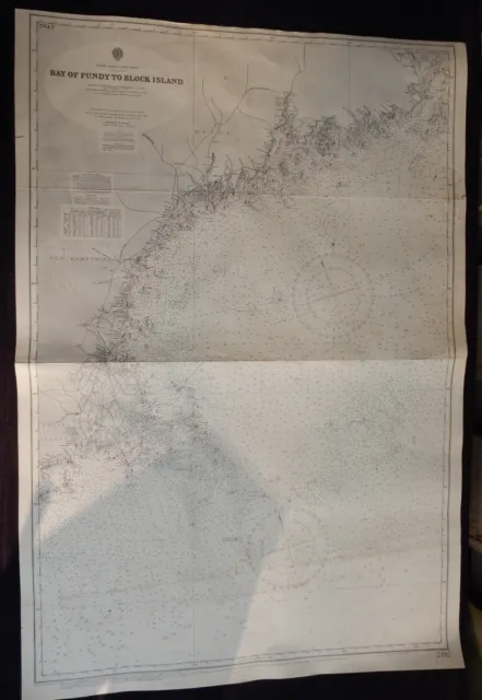 1887 Maritime Admiralty Chart 2492 Bay of Fundy to Block Island 1963 Corrections