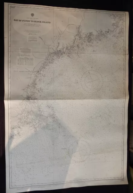 1887 Maritime Admiralty Chart 2492 Bay of Fundy to Block Island 1963 Corrections