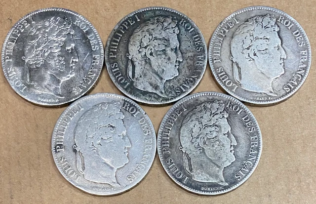 Lot De 5 Pieces De 5 Francs Louis Philippe I Tb/Ttb
