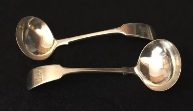 Pair / 2 Antique Vintage A1 Sheffield Silver Plate Plated Fiddle Patt Ladles