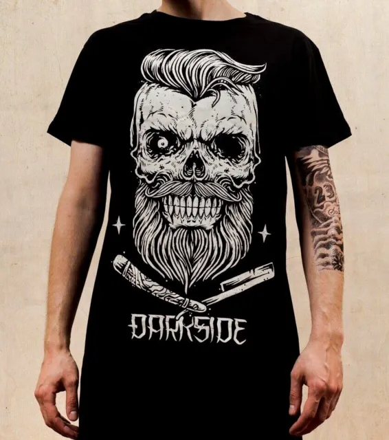 Bearded Skull T-Shirt, Gothic Deadman Beard Evil Mad Dead Barber Gift, Darkside