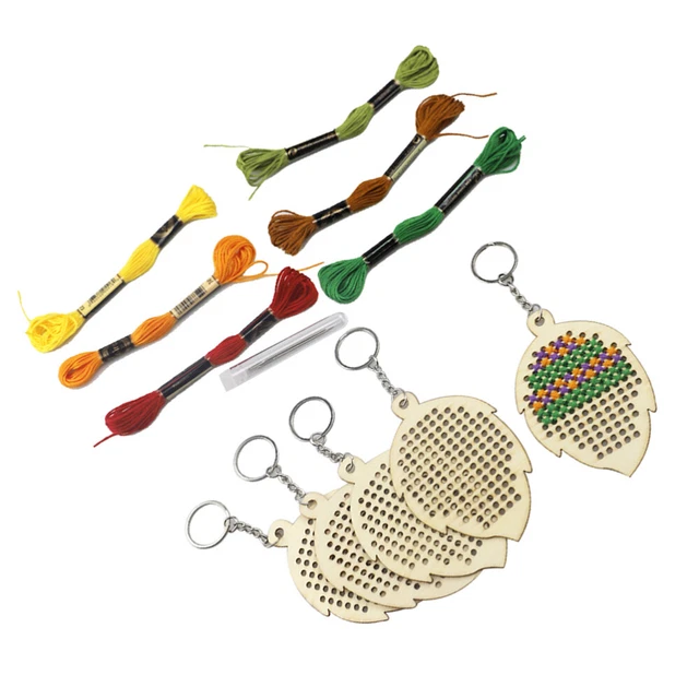 Juego de 5 piezas de punto de cruz de madera con forma de hoja kit marcador de madera hágalo usted mismo artesanía