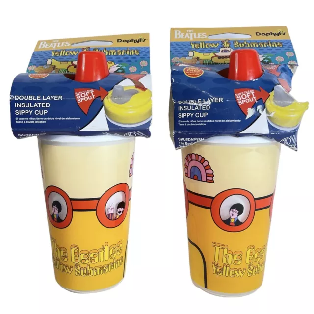 Set of 2 Daphyls The Beatles "Yellow Submarine" Double Insulated Sippy Cup NEW