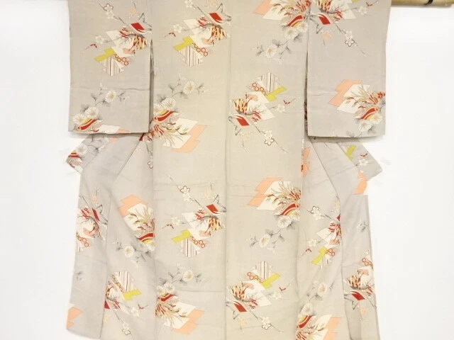 84230# Japanese Kimono / Antique Hitoe Kimono / Kiku & Ume Blossom