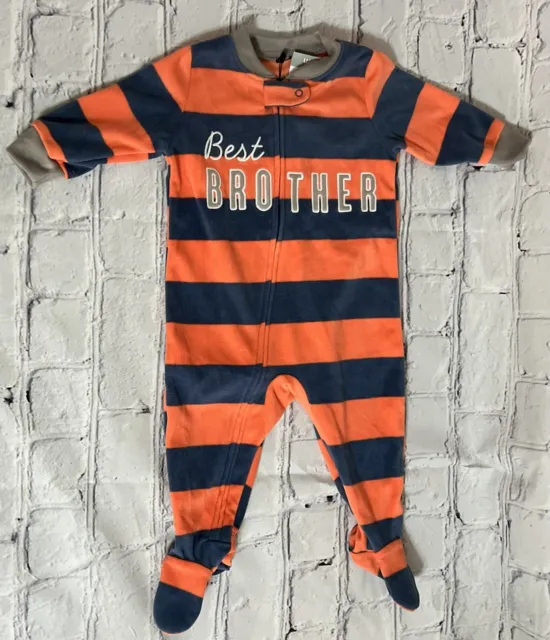 Carters Boys One Piece Zipper Long Sleeve Navy/Orange Big Brother Size 6 Months