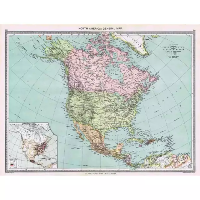 Antique Map 1906 - North America General Map - Harmsworth Atlas