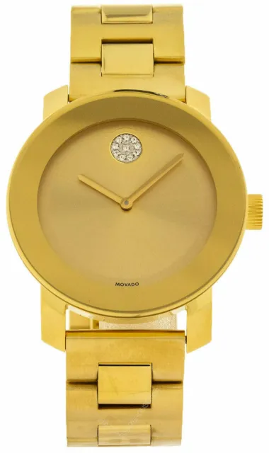 New Movado Bold 3600104 Gold-Toned Metallic Dial Crystals Women’s Watch