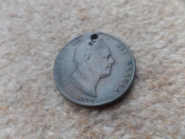 Rare Collectable British King William IV  Penny Coin 1834 - 34mm ,coin with hole