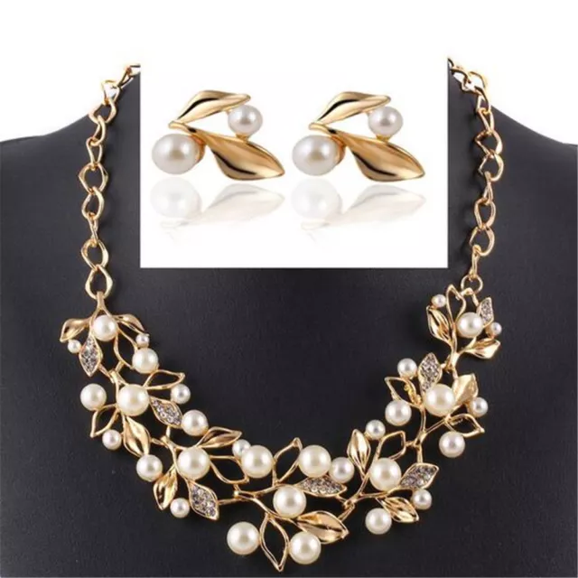 Fashion Pearl Necklace Set Wedding Bridesmaid Crystal Gold Plated Jewelry Sets