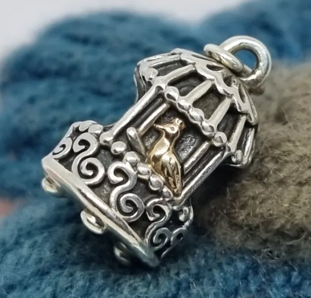 Original Pandora Silber & 14k Gold Vogelkäfig Charm 🙂 S925 ALE SELTEN ausverkauft