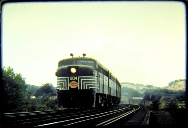Duplicate Railroad Slide DSLD B&A 1034 ALCO FA1 Train BV-1 Chatham Center 7/58