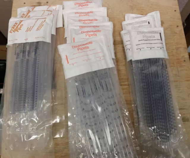 3 bags of Corning 25ml, 6 bags of Fisher 10ml, 4 bags of Fisher 2ml Pipets