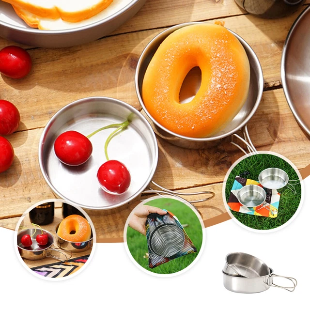 Camping Small Steel Bowl Folding Cutlery 2 Piece Set Steel Bowl Travel
