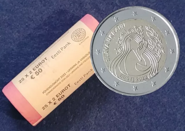 2 EURO ESTONIA 2022 - PACE IN UCRAINA - moneta FDC provenienbte da rotolo