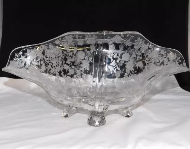 Unusual Shape Cambridge Rosepoint Rose Point 4 Footed Oblong Centerpiece Bowl